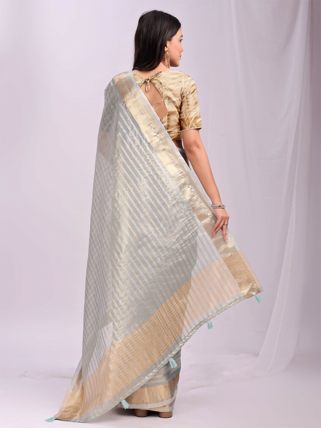 Shree Shyam Fashion Organza Sky Blue Saree - Distacart