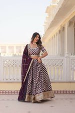 Thumbnail for Preksha Creation Pure Dyable Viscose Jacquard With Embroidered Sequins Work Women Lehenga Choli - Wine - Distacart