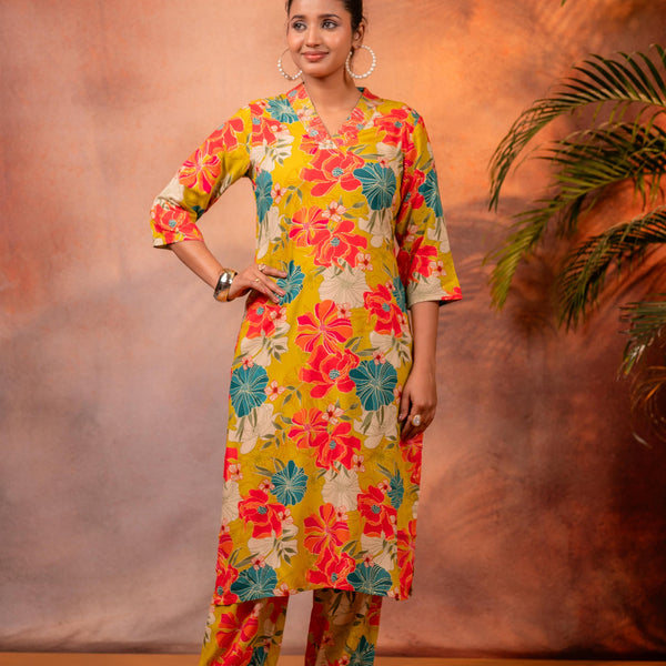 Juniper Sunflora Bloom Printed Kurta Set - Distacart