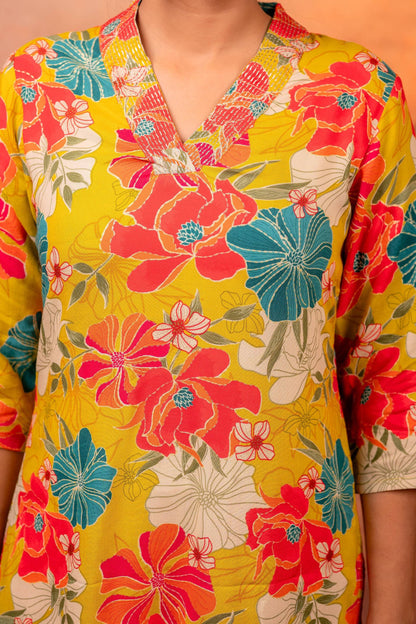 Juniper Sunflora Bloom Printed Kurta Set - Distacart