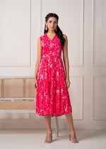 Thumbnail for Juniper Coral Fuchsia Sleeveless Floral Tiered Dress