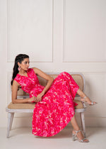 Thumbnail for Juniper Coral Fuchsia Sleeveless Floral Tiered Dress