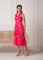 Thumbnail for Juniper Coral Fuchsia Sleeveless Floral Tiered Dress