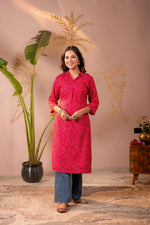 Thumbnail for Juniper Fuchsia Floral Printed Straight Kurta - Distacart