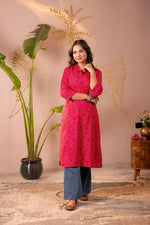 Thumbnail for Juniper Fuchsia Floral Printed Straight Kurta - Distacart