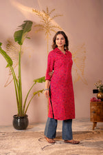 Thumbnail for Juniper Fuchsia Floral Printed Straight Kurta - Distacart