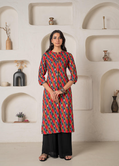 Juniper Geometric Printed Straight Kurta - Distacart