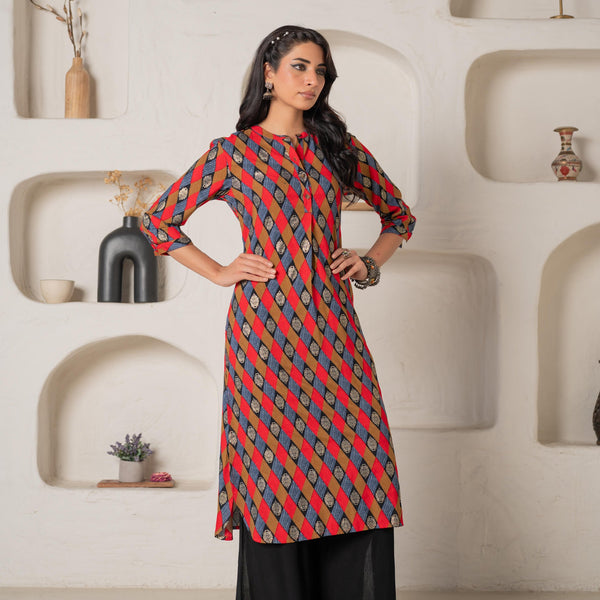 Juniper Geometric Printed Straight Kurta - Distacart