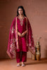 Juniper Cherry Embroidered Suit Set With Printed Floral Dupatta - Distacart