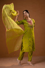 Thumbnail for Juniper Green Embroidered Straight Kurta Set With Dupatta - Distacart