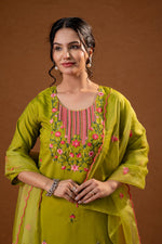 Thumbnail for Juniper Green Embroidered Straight Kurta Set With Dupatta - Distacart