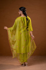 Thumbnail for Juniper Green Embroidered Straight Kurta Set With Dupatta - Distacart