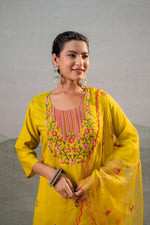 Thumbnail for Juniper Mustard Embroidered Straight Kurta Set With Dupatta - Distacart