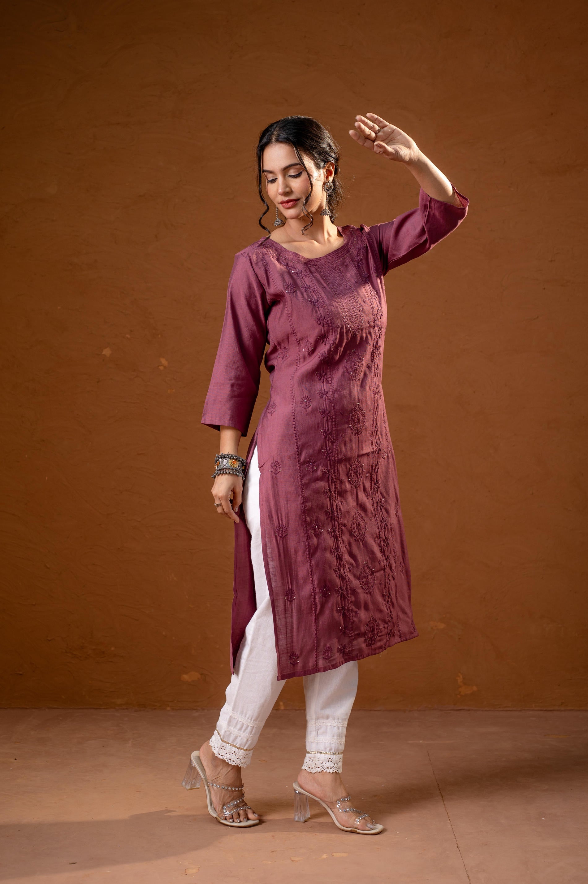 Juniper Dusty Pink Embroidered Kurta
