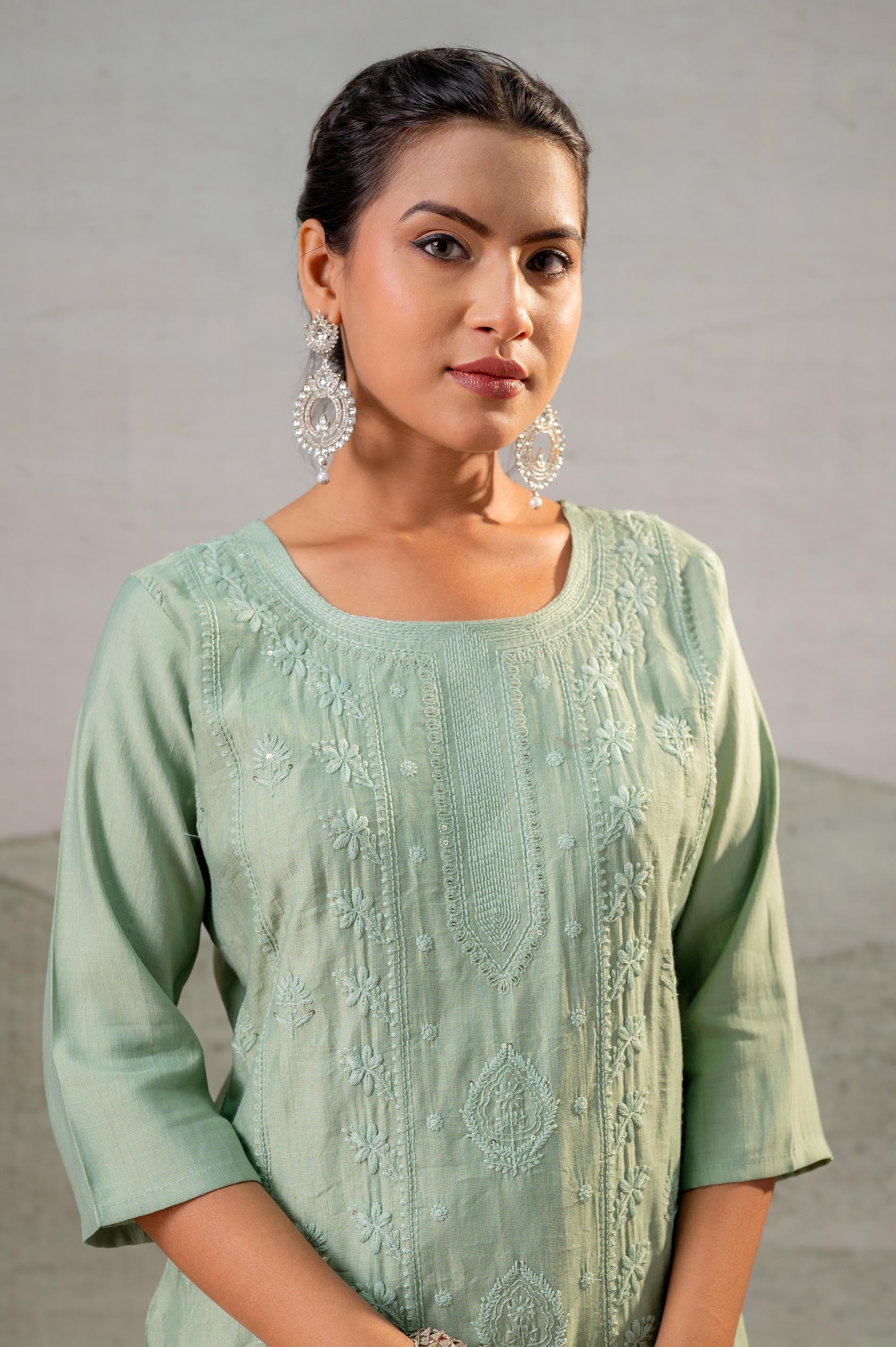 Juniper Pista Green Embroidered Kurta