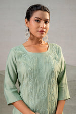 Thumbnail for Juniper Pista Green Embroidered Kurta