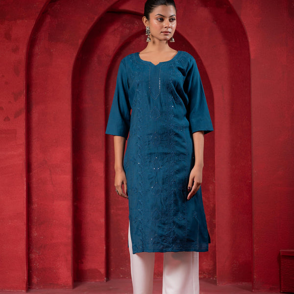 Juniper Teal Embroidered Kurta