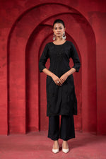 Thumbnail for Juniper Black Tonal Sequin Embellished Straight Kurta Set