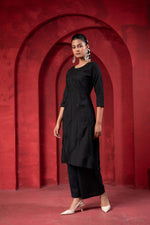 Thumbnail for Juniper Black Tonal Sequin Embellished Straight Kurta Set