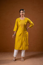 Thumbnail for Juniper Mustard Tonal Sequin Embellished Straight Kurta Set