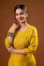 Thumbnail for Juniper Mustard Tonal Sequin Embellished Straight Kurta Set