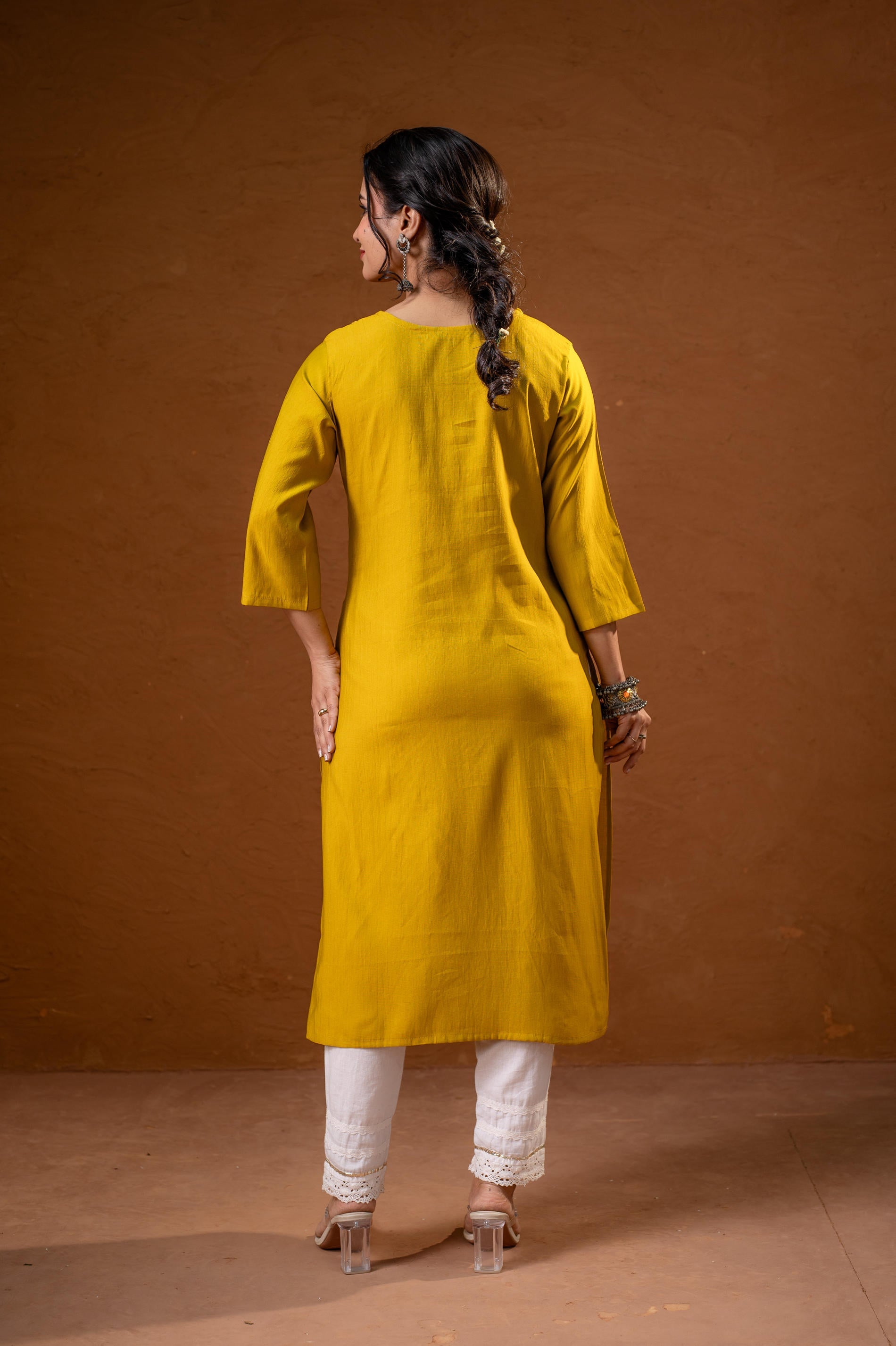 Juniper Mustard Tonal Sequin Embellished Straight Kurta Set