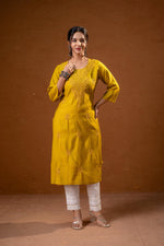 Thumbnail for Juniper Mustard Tonal Sequin Embellished Straight Kurta Set