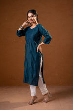 Thumbnail for Juniper Teal Tonal Sequin Embellished Straight Kurta Set