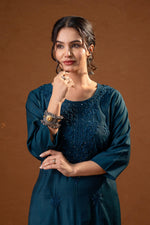 Thumbnail for Juniper Teal Tonal Sequin Embellished Straight Kurta Set