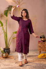 Thumbnail for Juniper Wine Tonal Sequin Embellished Straight Kurta Set - Distacart
