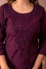 Thumbnail for Juniper Wine Tonal Sequin Embellished Straight Kurta Set - Distacart