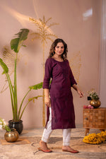 Thumbnail for Juniper Wine Tonal Sequin Embellished Straight Kurta Set - Distacart