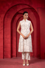 Thumbnail for Juniper White & Black Floral Printed Sleeveless Straight Kurta Set