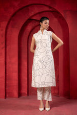 Thumbnail for Juniper White & Black Floral Printed Sleeveless Straight Kurta Set