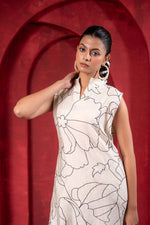 Thumbnail for Juniper White & Black Floral Printed Sleeveless Straight Kurta Set