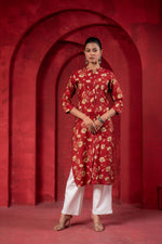 Thumbnail for Juniper Maroon Floral Handblock-Style Straight Kurta - Distacart