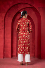 Thumbnail for Juniper Maroon Floral Handblock-Style Straight Kurta - Distacart
