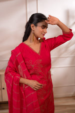 Thumbnail for Juniper Fuchsia Solid Embroidered Straight Kurta Pant And Dupatta Set With Thread Work