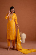 Thumbnail for Juniper Mustard Poly Viscose Straight Kurta Pant And Dupatta Set With Thread & Sequence Work