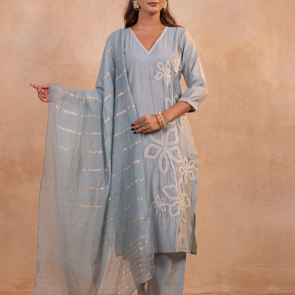 Juniper Grey Serenity Embroidered Suit Set