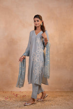 Thumbnail for Juniper Grey Serenity Embroidered Suit Set