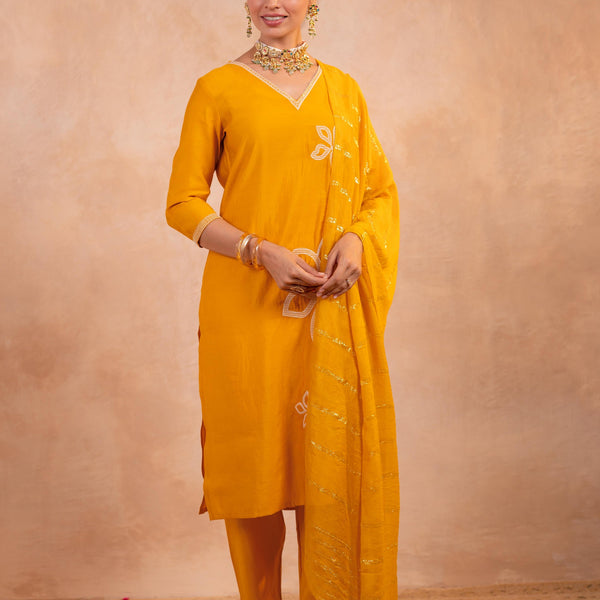 Juniper Mustard Serenity Embroidered Suit Set