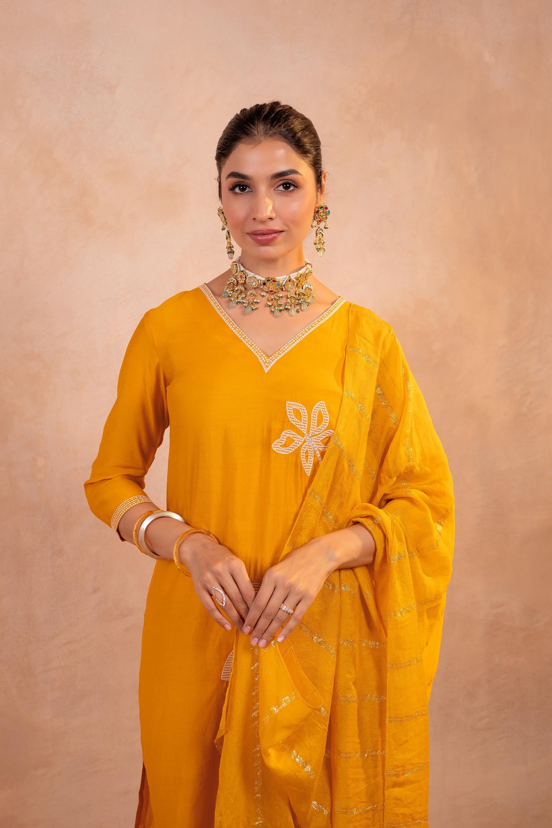 Juniper Mustard Serenity Embroidered Suit Set