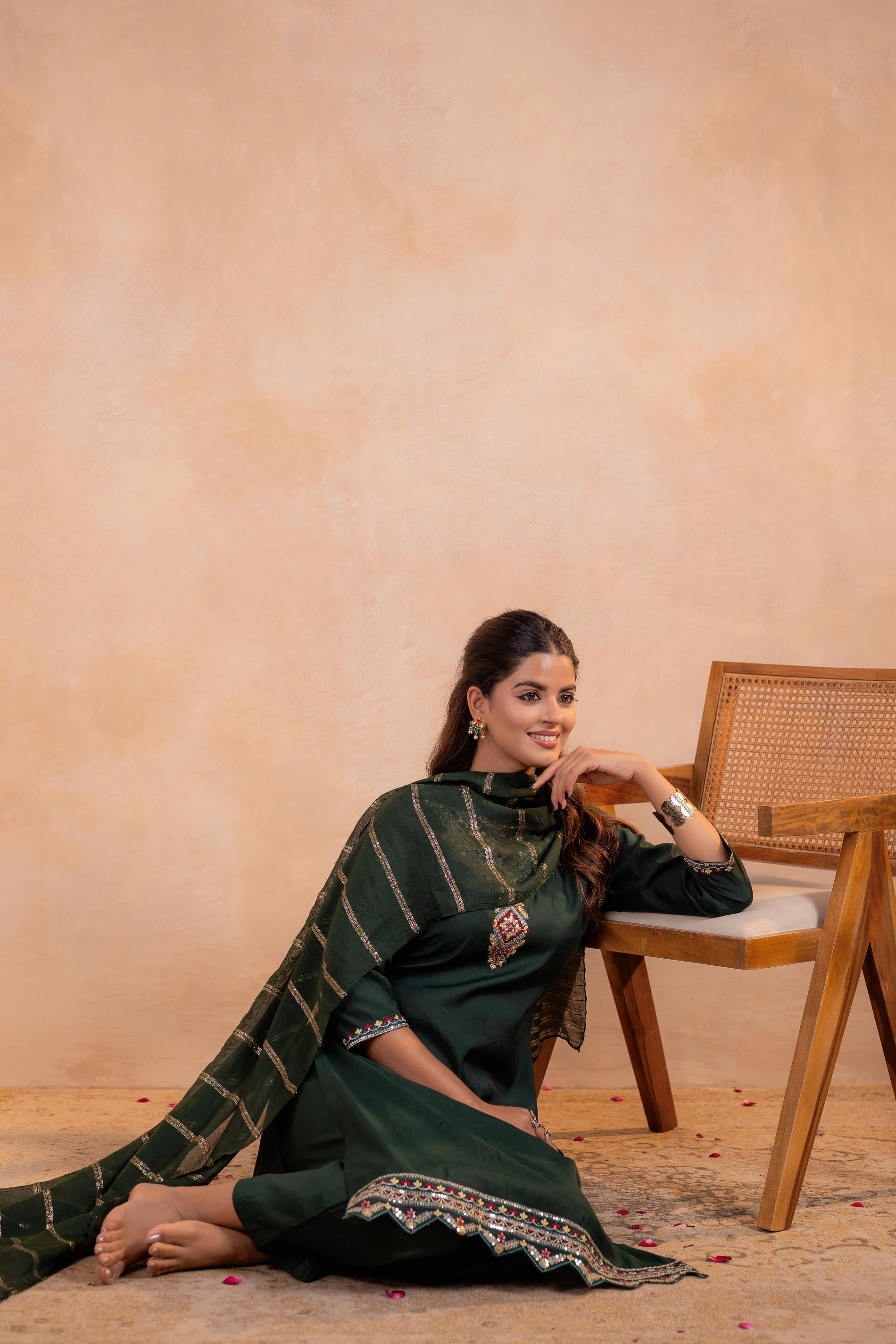 Juniper Bottle Green Serenity Embroidered Suit Set