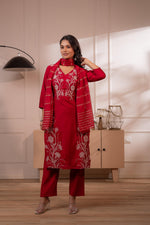 Thumbnail for Juniper Maroon Solid Embroidered Straight Kurta Pant And Dupatta Set With Thread Work - Distacart
