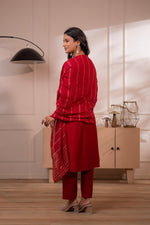 Thumbnail for Juniper Maroon Solid Embroidered Straight Kurta Pant And Dupatta Set With Thread Work - Distacart