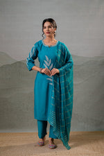Thumbnail for Juniper Rama Leaf-Print Straight Kurta Set With Pant & Zari-Lined Dupatta - Distacart