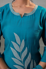 Thumbnail for Juniper Rama Leaf-Print Straight Kurta Set With Pant & Zari-Lined Dupatta - Distacart