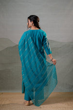 Thumbnail for Juniper Rama Leaf-Print Straight Kurta Set With Pant & Zari-Lined Dupatta - Distacart