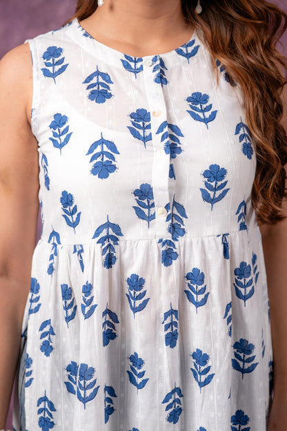 Juniper Indigo Leaf Printed Sleeveless Long Kurta - Distacart